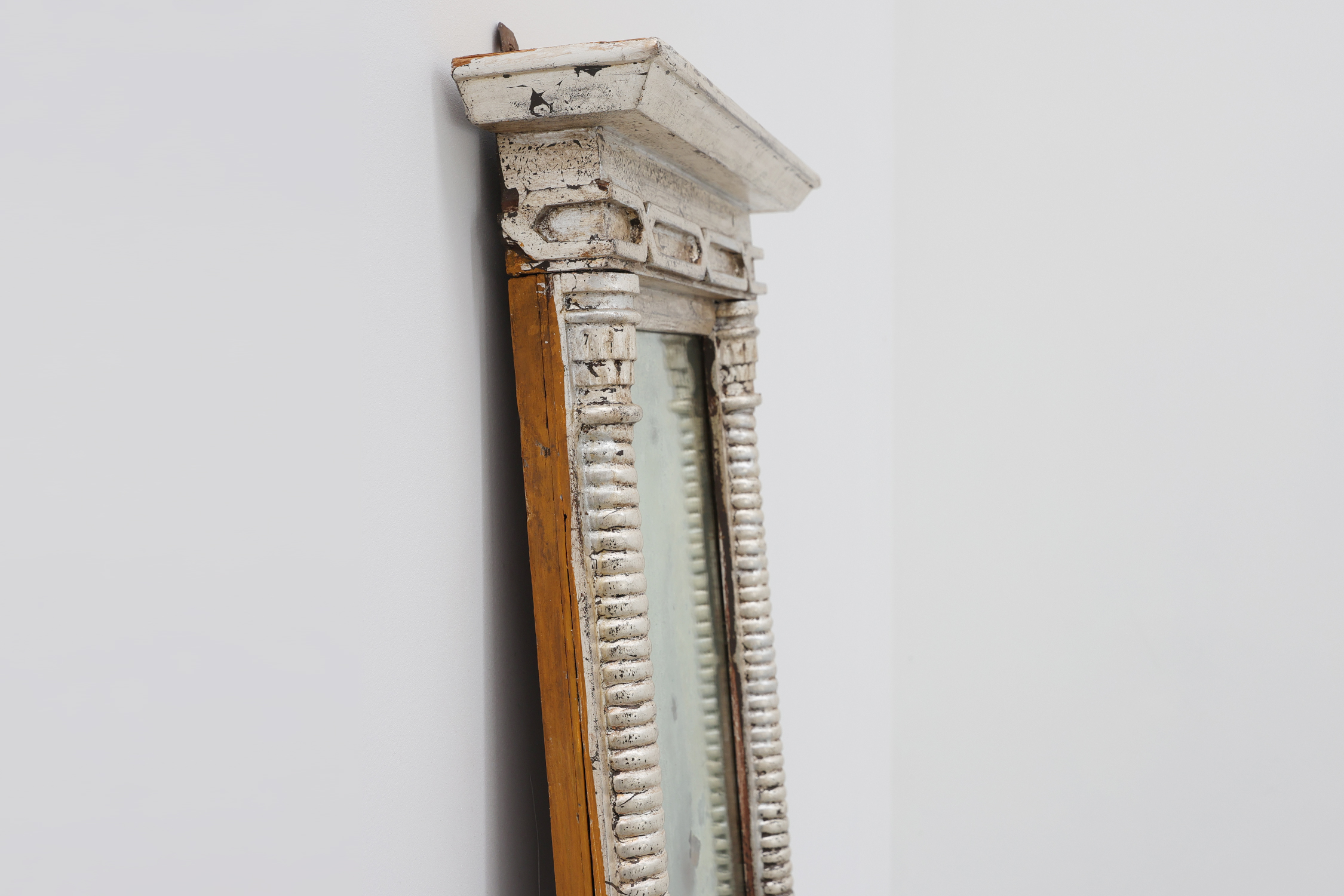 Pair of Neoclassical Silver Leaf Pier Mirrors with Ringed Columns and Cornice, Italy, ca. 1850thumbnail